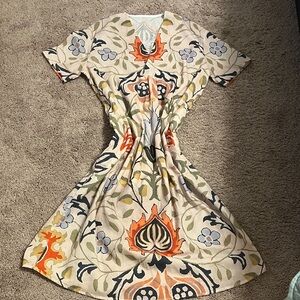 Chrisflo Floral Midi Dress in Cream and Orange NWOT Size XL